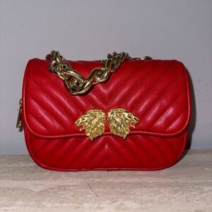 Zara red faux leather pleated belt bag